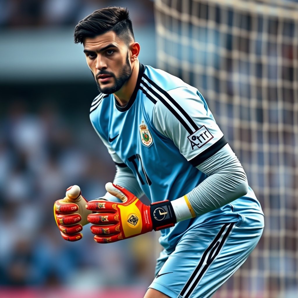 Emiliano Martínez kiper Argentina sedang melakukan penyelamatan dramatis di bawah mistar gawang.